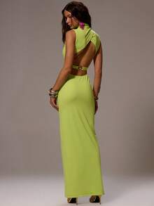 MUSERA High Neck Sleevless Bodycon Maxi Dress Spring Summer Beach Golf Vacation Sexy Cute Boho Ibiza Festival Urchin Pastal - Green - View 4