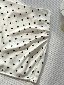 Sweetra Chân váy xếp ly bất đối xứng thoải mái cho kỳ nghỉ hè, thiết kế ôm sát tôn dáng, họa tiết chấm bi, thời trang dự tiệc bãi biển, đa năng dành cho nữ. - trắng - Xem 6