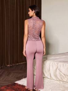 Slumberist Women's Lace Patchwork Sexy 2 Pieces Pajama Set - Dusty Purple - View 2