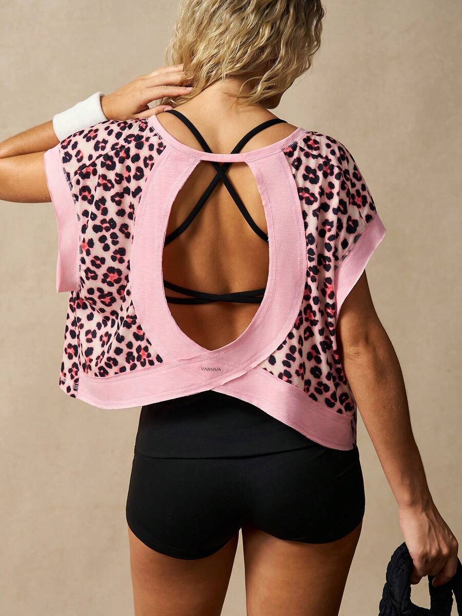 VARSIVA 女士夏季休闲豹纹镂空运动T恤