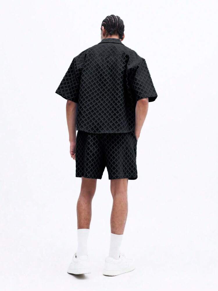 SUMWON Diamond Pattern Shirt Shorts Co-Ord Set