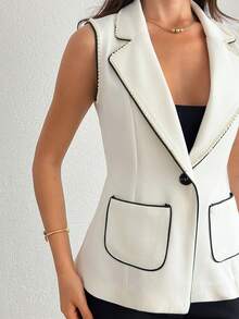 EURMUSE Blazer estivi da donna con dettagli in perle - Bianco - Visualizzare 5