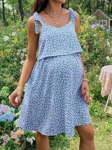 Lyckli Ditsy Floral Sleeveless Casual Nursing Dress, Versatile For Daily Wear In Summer - Baby Blue - View 6