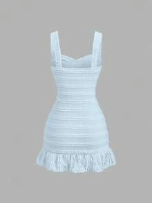 Sweetra Petite Vestido mini ajustado de color albaricoque para mujer, primavera/verano - Azul - Ver 2