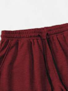 Manfinity EMRG Pantalones cortos casuales de verano para hombres de unicolor con cordón en la cintura - Burdeos - Ver 3