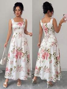 Rafferiza Square Neck Sleeveless Floral Dress For Women Zanea Dress For Woman Z9v7r Ladies Dresses - Multicolor - View 1