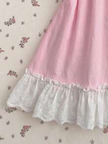 Đầm mini lưới thêu ren cổ chữ V thắt nơ gợi cảm thời trang nữ - Hồng - Xem 4