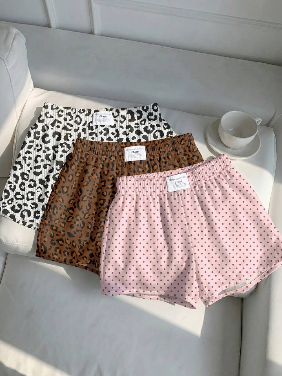 SHEIN EZwear 3件套女士休闲迷彩印花短裤套装，梭织面料，舒适日常穿着 - 彩色 - 查看 1