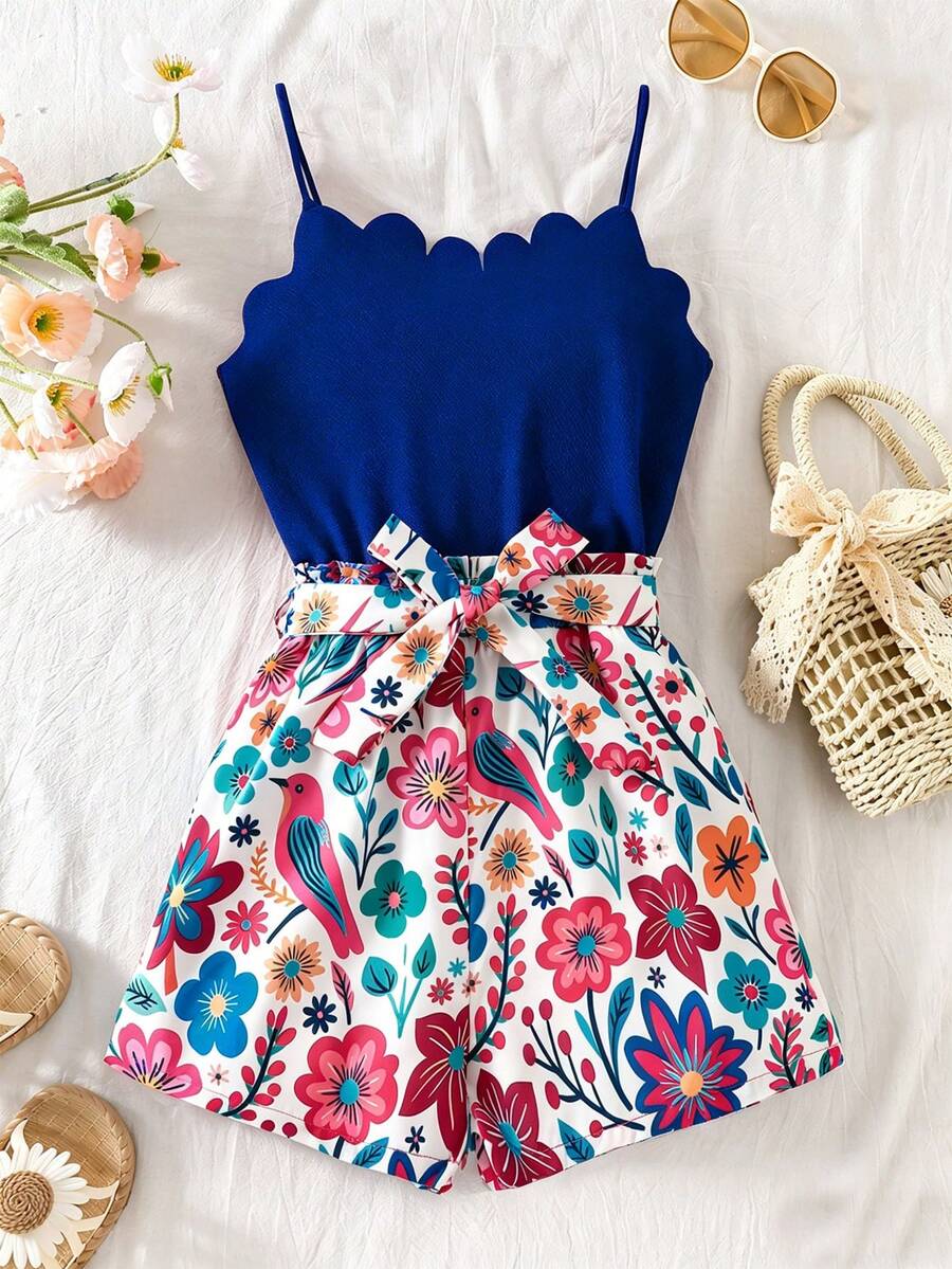 SHEIN 少女碎花拼接休闲日常连体裤 - 彩色 - 查看 1