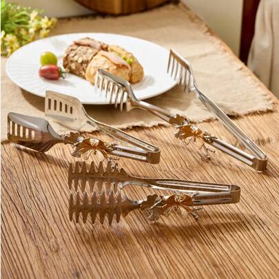 Cirelle 1pc Retro Butterfly Stainless Steel Kitchen Tongs – Multifunctional Food Clip For Bread, Salad & Steak, Heavy-Duty Heat-Resistant Serving Tongs