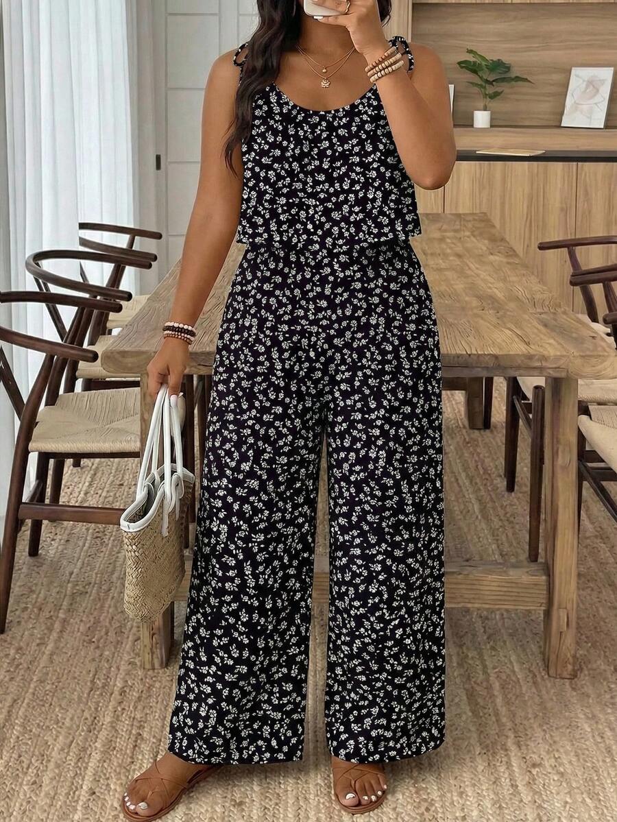 SHEIN Frenchy Plus Size Ditsy Floral Jumpsuit - Multicolor - View 1
