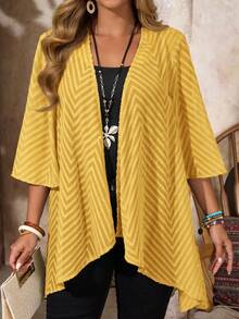 EMERY ROSE Plus Size Women Solid Color Casual Versatile Daily Wear Jacket - Mustard Yellow - View 3