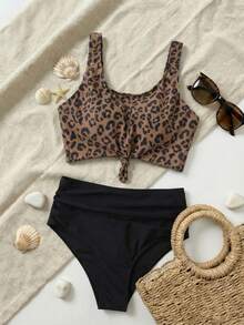 SHEIN Swim 2 Pieces Leopard Print Vacation Beach Swimwear, Print Design Varies Summer - Multicolor - View 4