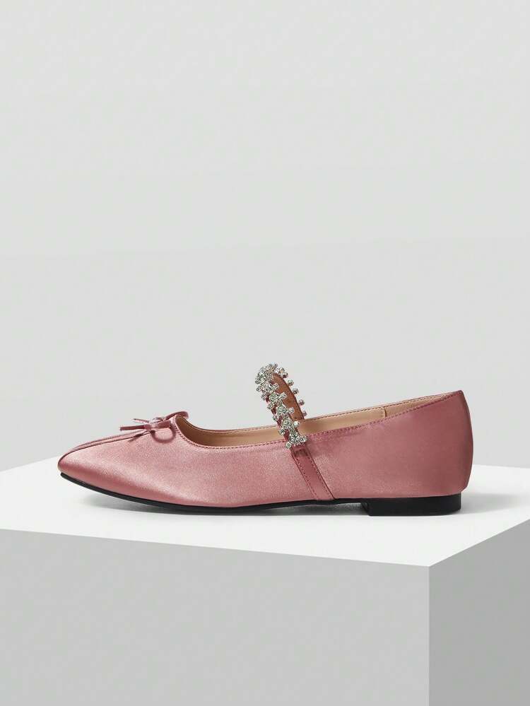 VINTAGE COMFORTABLE CASUAL RHINESTONE DETAIL BOW DECOR FLAT SHOES SPRING SHOES