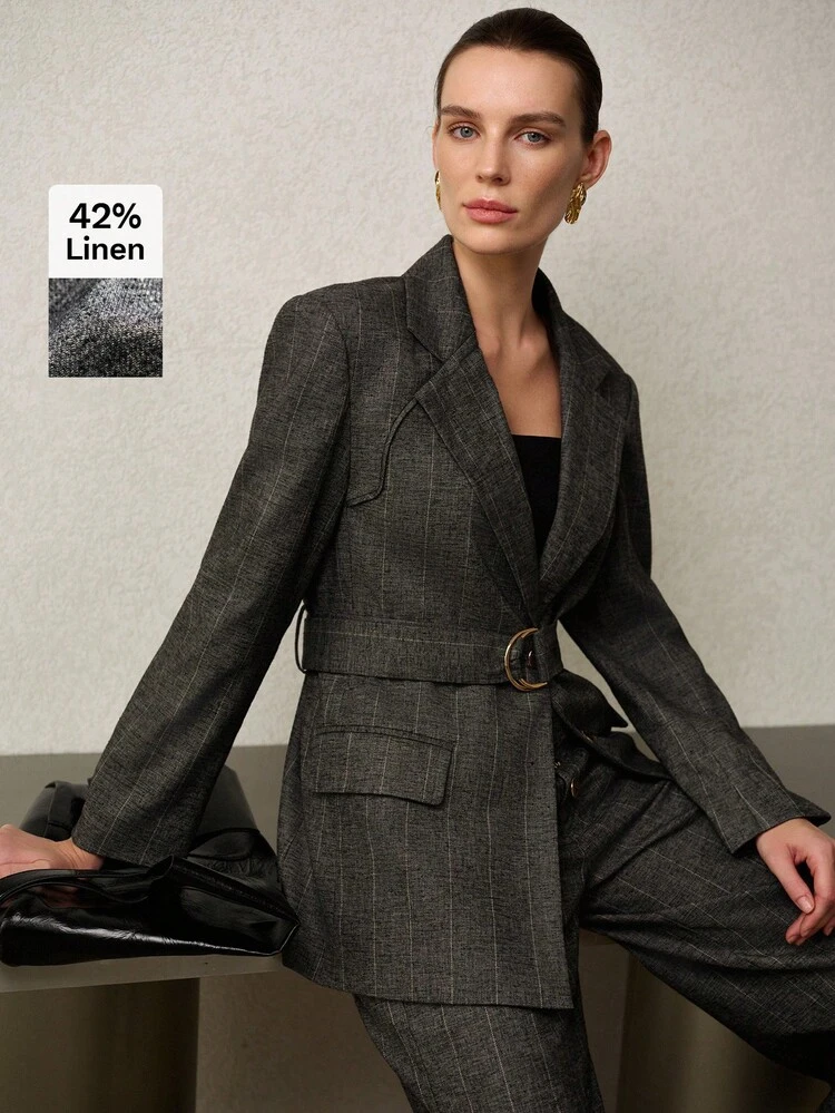 WOMEN'S LINEN WOVEN LAPEL COLLAR BLAZER, SPRING/SUMMER