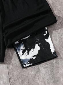SHEIN 1 pieza Pantalones cortos con cordón en la cintura y gráfico de figura simple para niño preadolescente, adecuado para la escuela y uso primaveral - Negro - Ver 3