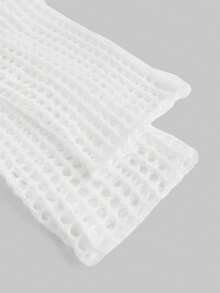 ROMWE Summer Crochet Women's Hollow Out Cropped Off Shoulder Knitted Sweater Pullover, School,Long Sleeve Tops - White - View 3