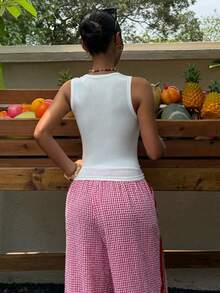 SHEIN Muchic 女士夏季新款纹理条纹短款修身圆领背心 - 白色 - 查看 2