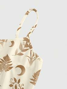 ROMWE Fairycore Hippie Sun Moon Star Leaf Print Sexy Dark Goth Mini Dress For Women - Beige - View 3