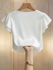 EMERY ROSE Áo thun nữ cổ tròn ôm dáng thanh lịch, thích hợp mặc hàng ngày, đi nghỉ mát, dự tiệc, trang phục thường ngày, chất liệu satin họa tiết hoa, tay bồng, được làm thủ công tỉ mỉ, chất lượng cao, phù hợp mặc thường ngày mùa xuân/hè, mang đến vẻ thanh lịch mỗi ngày. Thanh lịch, giản dị, thích hợp cho nữ, lãng mạn, hẹn hò, thời trang đi làm, công sở, trang phục thường ngày đa năng và phong cách, trang phục chuyên nghiệp cho giáo viên thành thị. - trắng - Xem 2