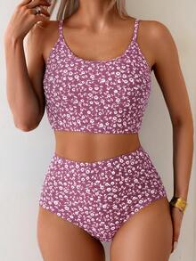 Swim Basics Bộ bikini 2 mảnh dành cho nữ, áo hai dây họa tiết hoa nhí và quần tam giác cạp cao, kiểu dáng thoải mái khi đi nghỉ mát. - Nhiều màu - Xem 3
