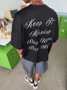 STEELVANCE Camiseta corta de manga corta con estampado de letras para hombre - Negro - Ver 4