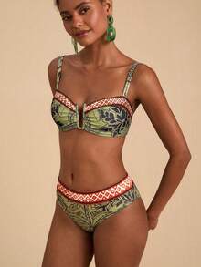 Travachic Women's Tropical Print Swimwear Set Summer Beach Outfit Vacation Bikini Bathing Suits - Multicolor - View 5