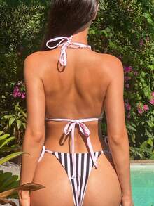 Swim Mod Bộ bikini nữ mùa hè kẻ sọc buộc dây cổ, kiểu dáng thời trang, mẫu mới 2026, thích hợp đi học, đi nghỉ mát, hẹn hò, uống trà chiều, phong cách miền Tây, du thuyền, đi biển, đi đảo, đi du lịch đường bộ, mọi mùa, lễ hội âm nhạc, kỳ nghỉ Boho, kỳ nghỉ Bohemian, mùa thu thư giãn, phong cách Boho miền Tây, áo bikini thanh lịch dành cho nữ. - Nhiều màu - Xem 2
