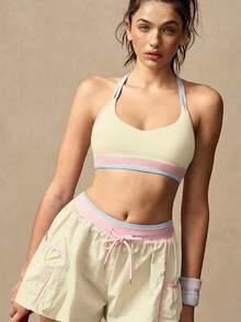 VARSIVA Women's Patchwork Racerback Casual Daily Sports Bra - Yellow - View 5