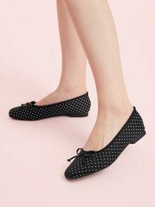 CUCCOO DOLLMOD Women's Polka Dot Pattern Bow Decor Fashion Shoes For Christmas - Black - View 3