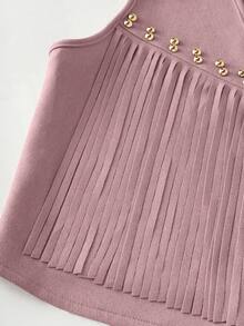 EMERY ROSE Women's Suede Fringe Rivet Decor Boho Casual Jacket, Versatile For Daily, Vacation, Business, Beige, Sleeveless, Early Spring/Spring & Summer - Dusty Pink - View 7