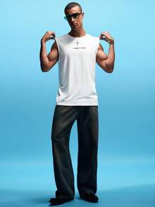 NobleFwd 男士字母印花圆领休闲宽松背心，夏季 - 白色 - 查看 3