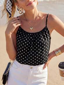 SHEIN LUNE Women's Polka Dot Printed Camisole Top,Casual - Black - View 3