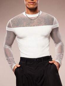 Men's Sexy Asymmetrical Mesh Patchwork Jumpsuit - White - View 4