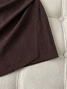 Franclia 不对称高腰褶裥紧身迷你裙，棕色女裙，沙滩装，春夏紧身裙，度假迷你裙，优雅女裙，假日装，度假，外出，Y2K，春季，夏季，返校季，休闲，海滩，商务，百搭 - 棕色 - 查看 5