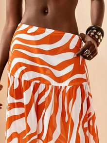 Zivah Váy Sarong in họa tiết sọc bất đối xứng, phong cách thường ngày cho kỳ nghỉ biển năm 2026. - trái cam - Xem 5