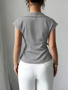 GlowEve Camisa sin mangas con rayas y lazo para mujer, para uso casual o laboral - Negro - Ver 4