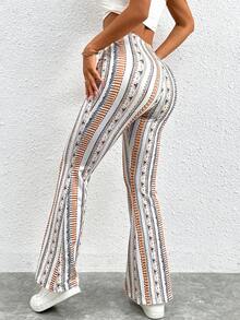 SHEIN PETITE Geometric Printed Flare Bottoms, Summer Boho Pants - Multicolor - View 2