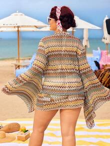 Swim Vcay Baju Penutup Lengan Panjang Longgar Bermotif Warna-warni Ukuran Besar - MultiWarna - View 7