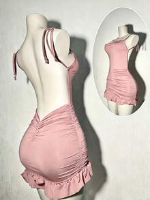 NostaNoir Women's Short Brown Hollow-Out Back Dress - Dusty Pink - View 4