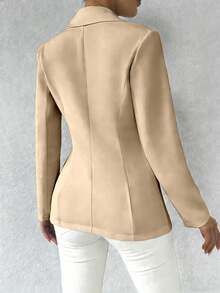 Eryvara Solid Color Notched Collar Long Sleeve Casual Blazer - Camel - View 3