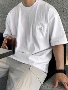 DAZY 男士白色圆领T恤，带贴袋，夏季款 - 白色 - 查看 3