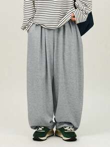 DAZY Loose Fit Drawstring Waist Grey Men's Sweatpants, Curved Hem Design - Grey - View 6