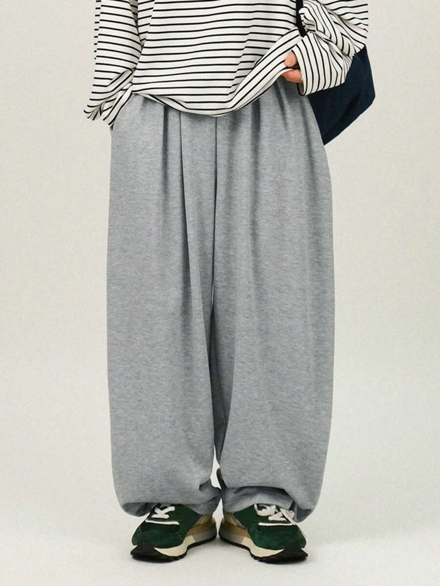 DAZY Loose Fit Drawstring Waist Grey Men's Sweatpants, Curved Hem Design - Grey - View 1