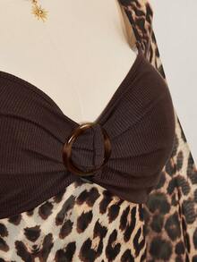 SHEIN ICON 大码女式豹纹拼接喇叭袖时尚上衣 - 彩色 - 查看 9