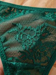 SHEIN 2pcs/Set Lace Underwire Bra Set For Women - Dark Green - View 3