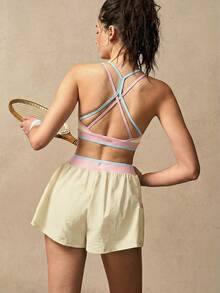 VARSIVA Women's Patchwork Racerback Casual Daily Sports Bra - Yellow - View 8