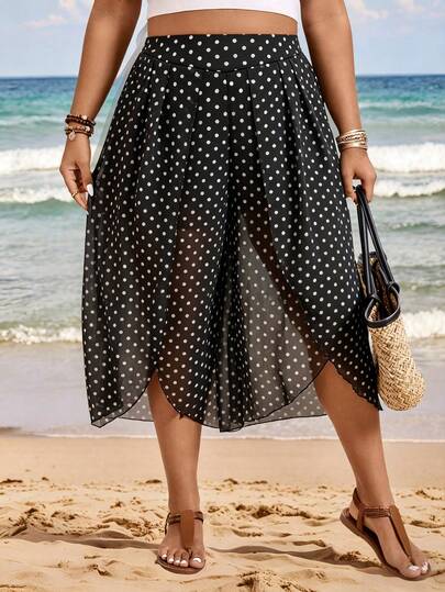 Weeklong Damen Capri-Hose in Große Größen aus Chiffon mit Futter und Kreuz-Design