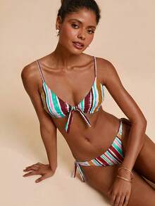 Travachic Bộ bikini hai mảnh phối màu mùa hè dành cho nữ, gồm áo hai dây và quần tam giác, thích hợp cho kỳ nghỉ. - Nhiều màu - Xem 6