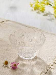 Cirelle 1 pieza Juego de tazón y plato de vidrio transparente con pétalos Tazón de postre de alta calidad para el hogar Tazón para nido de pájaro y azúcar con asa de pájaro - transparente - Ver 2